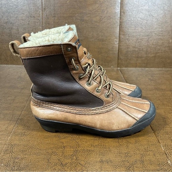 Ugg Goldeneye Duck Boots 2 Tone Brown Leather Shoes Event Waterproof, Size 6